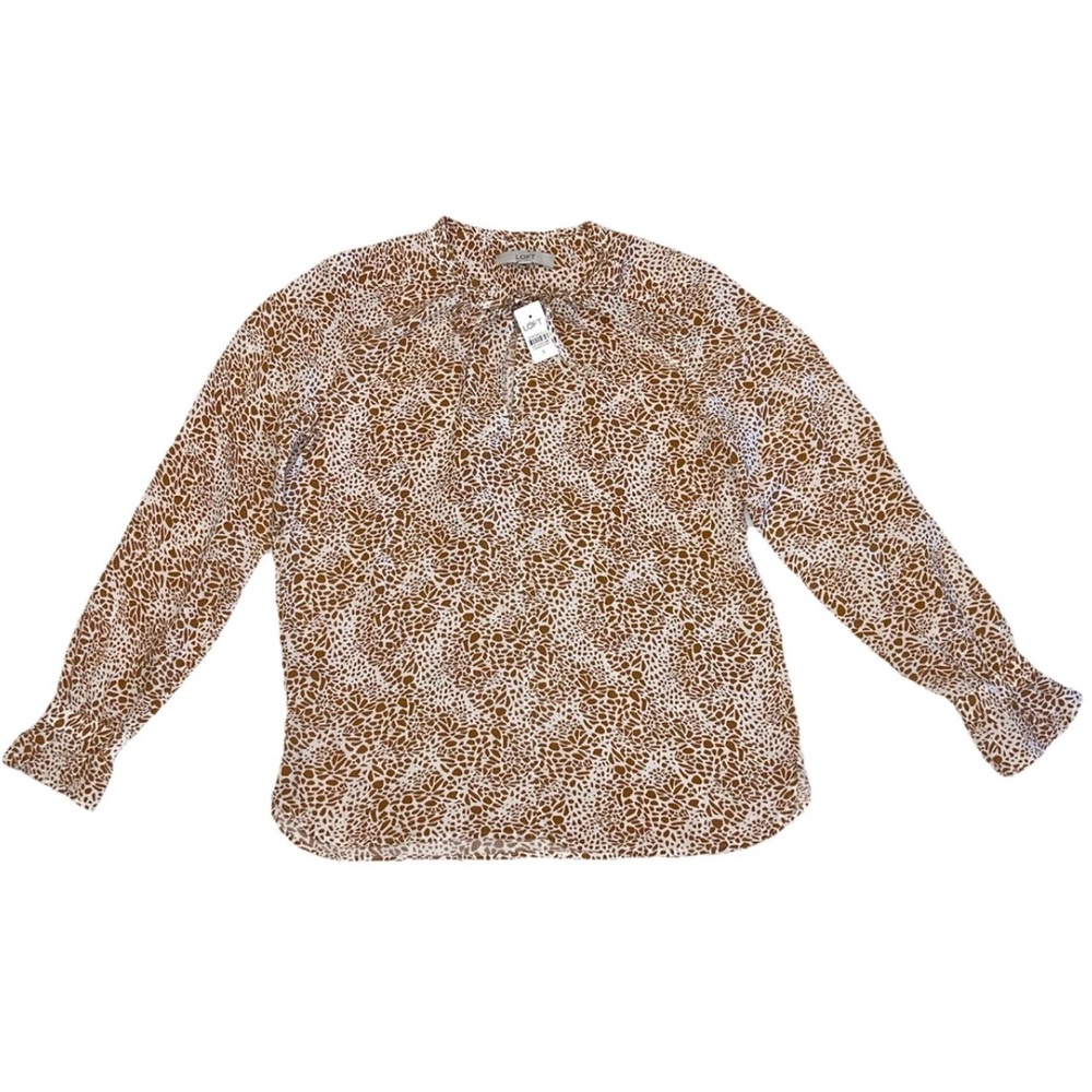 Ann Taylor Loft Printed Animal Print Tie Neck Flared Sleeves Top Blouse Sz S